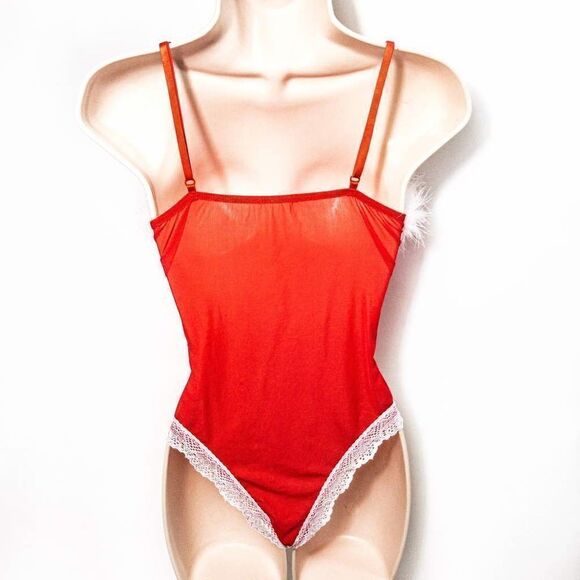 SHEIN Christmas Feather Trim Cut-Out Teddy Sz M Lingerie - Picture 5 of 8